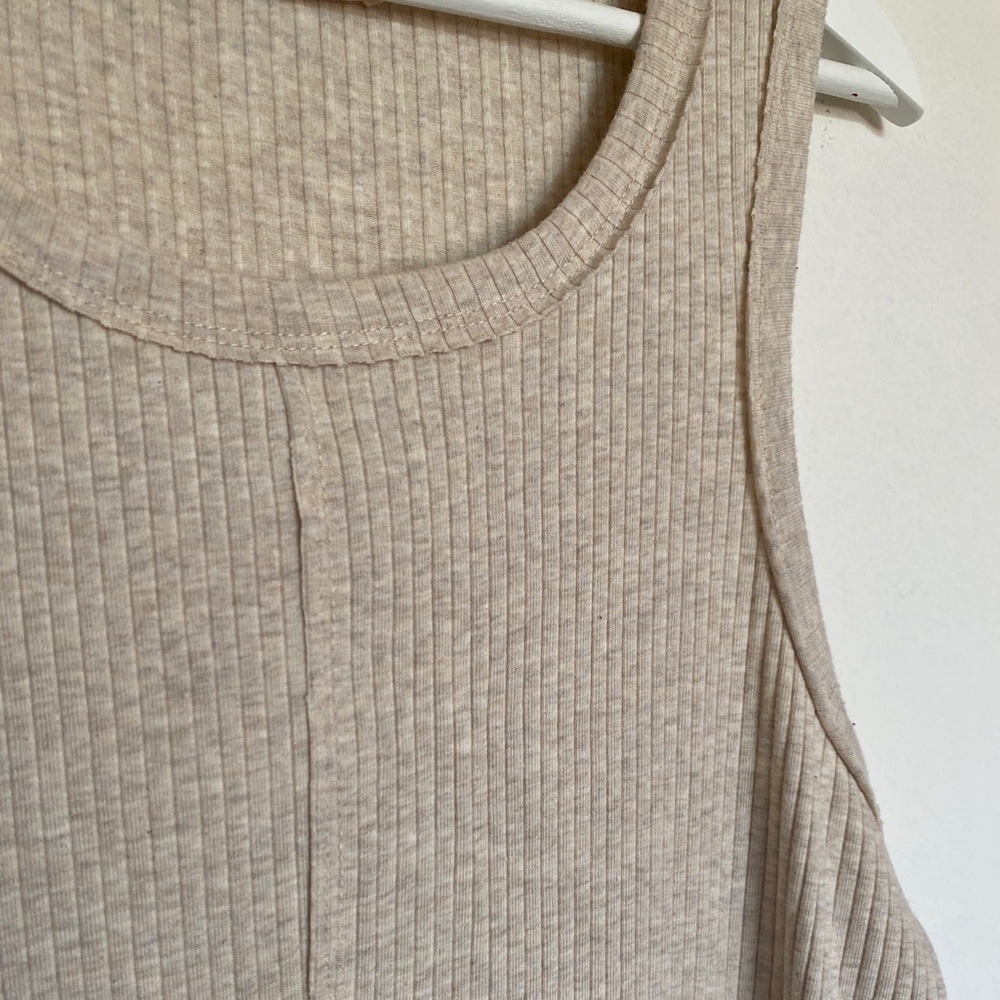 Entro Midi Tank Dress Small Beige Ribbed Knit Scoop Neck Sleeveless Casual Boho - Picture 2 of 4